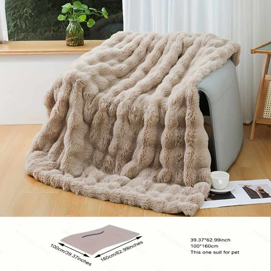 Faux Fur Blanket Double-Sided Tuscany-Inspired Thickened Cozy All-Season Sofa Throw