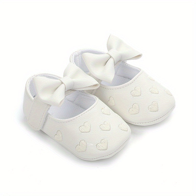 Baby Toddler Girls Shoes 0-1 Year All-Season Non-Slip Breathable PU with Bow