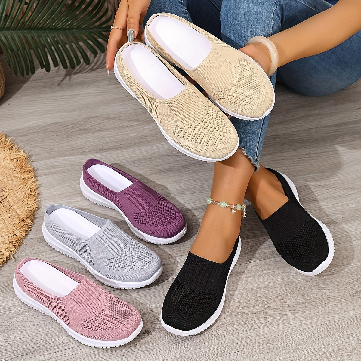 Women Slip-On Walking Sneakers Soft Sole Non-Slip Black Casual Shoes