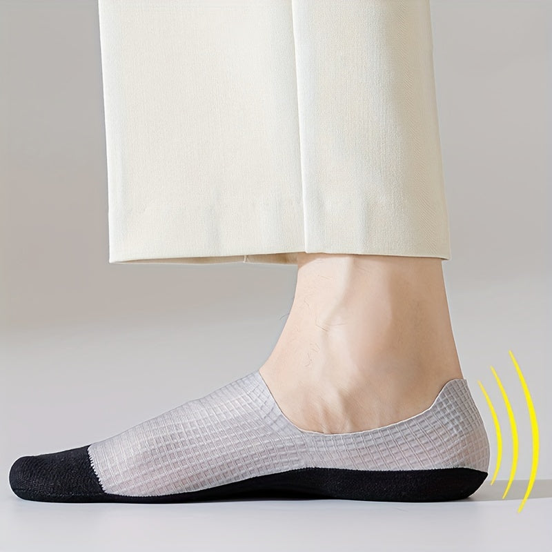 Men's Invisible Socks 5 Pairs Waffle Pattern Sweat Absorption Summer Thin