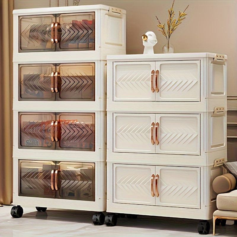 Organizador de armario de plástico rectangular con ruedas para almacenamiento en armario, grande y plegable