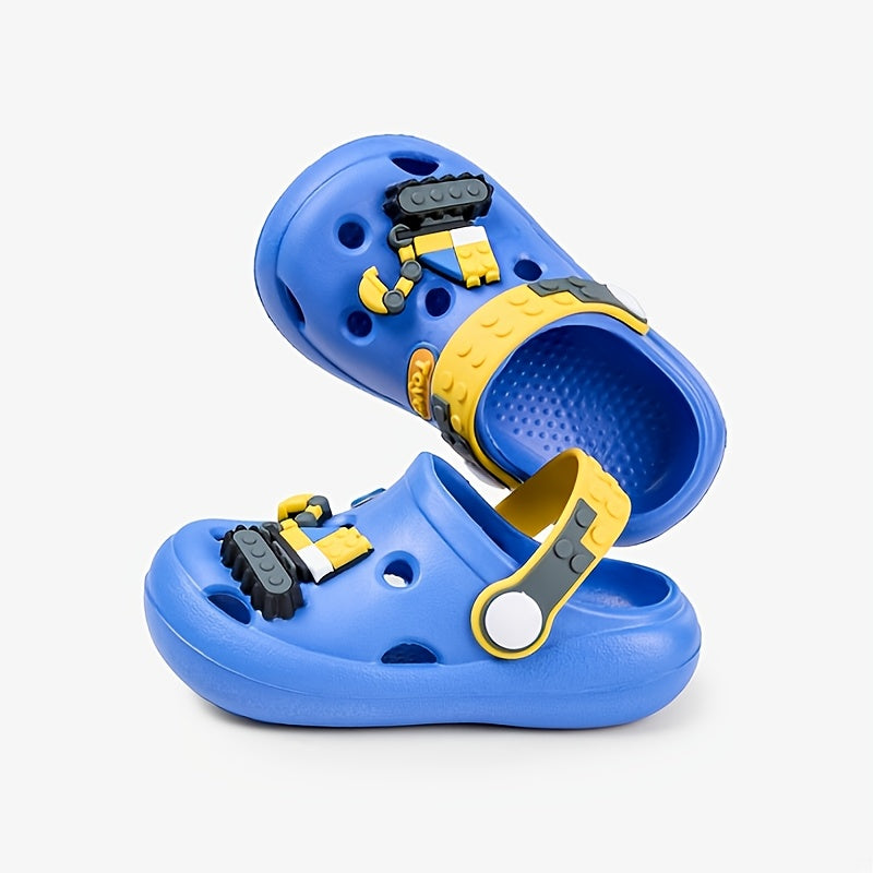 Детские летние сандалии для мальчиков и девочек, мультяшный экскаватор, пляжные туфли, легкий EVA, повседневные сабо