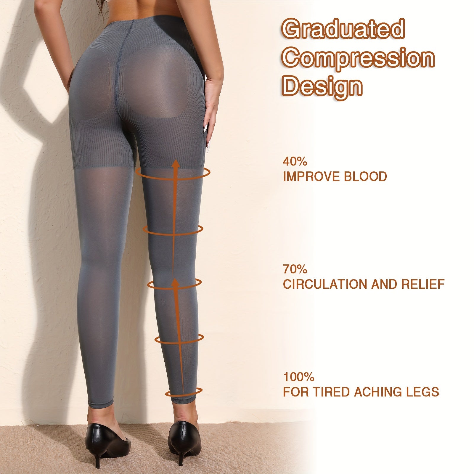 Graduated Compression Tights for Women and Men 15-20 mmHg High Waist Butt Lift Waist Control Nylon Spandex