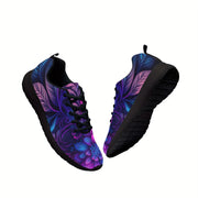 Women's Flower Pattern Sneakers, Lace-Up Outdoor Shoes, Platform Style