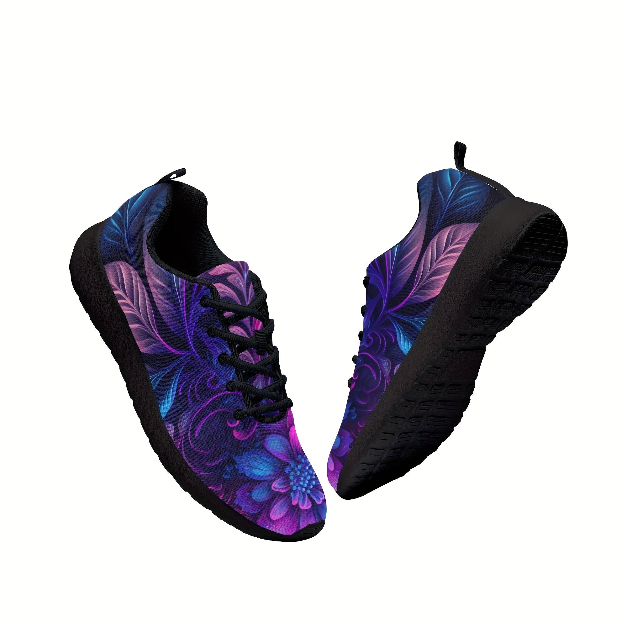 Women's Flower Pattern Sneakers, Lace-Up Outdoor Shoes, Platform Style