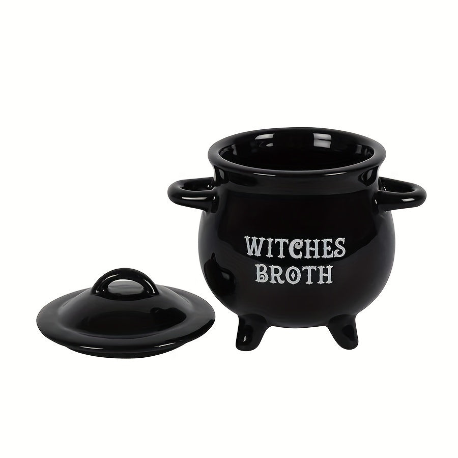 Large Halloween Ceramic Soup Pot with Lid for Candy and Cookies