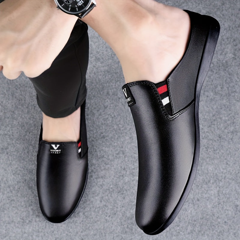 Men's Summer Slip-On Mules with Breathable Split Leather Upper Non-Slip Rubber Sole
