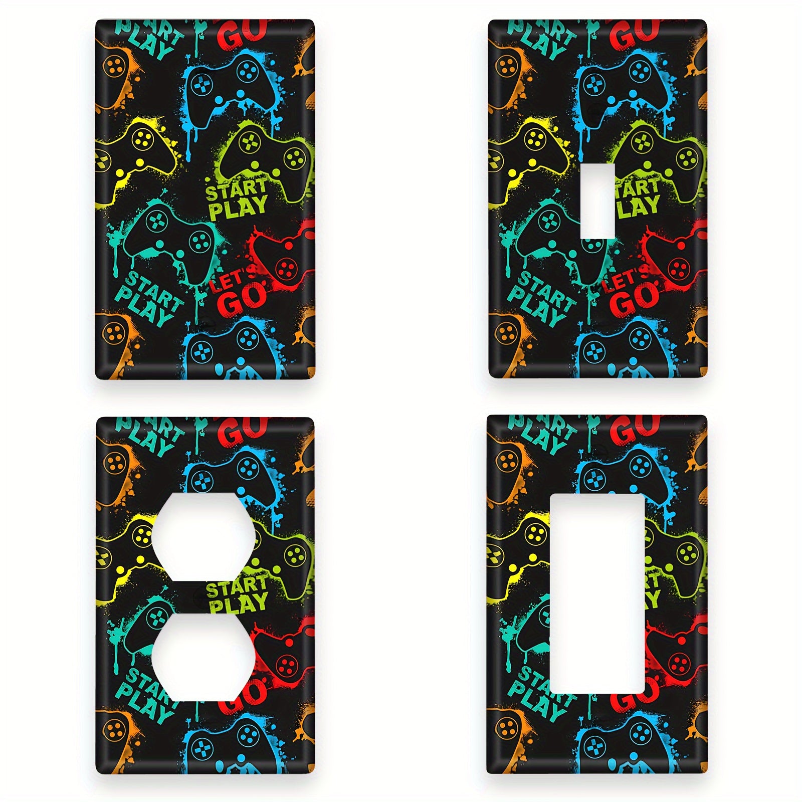 Colorful Gaming Light Switch Cover with "Go Play Start" Design for Teen Rooms and Game Spaces