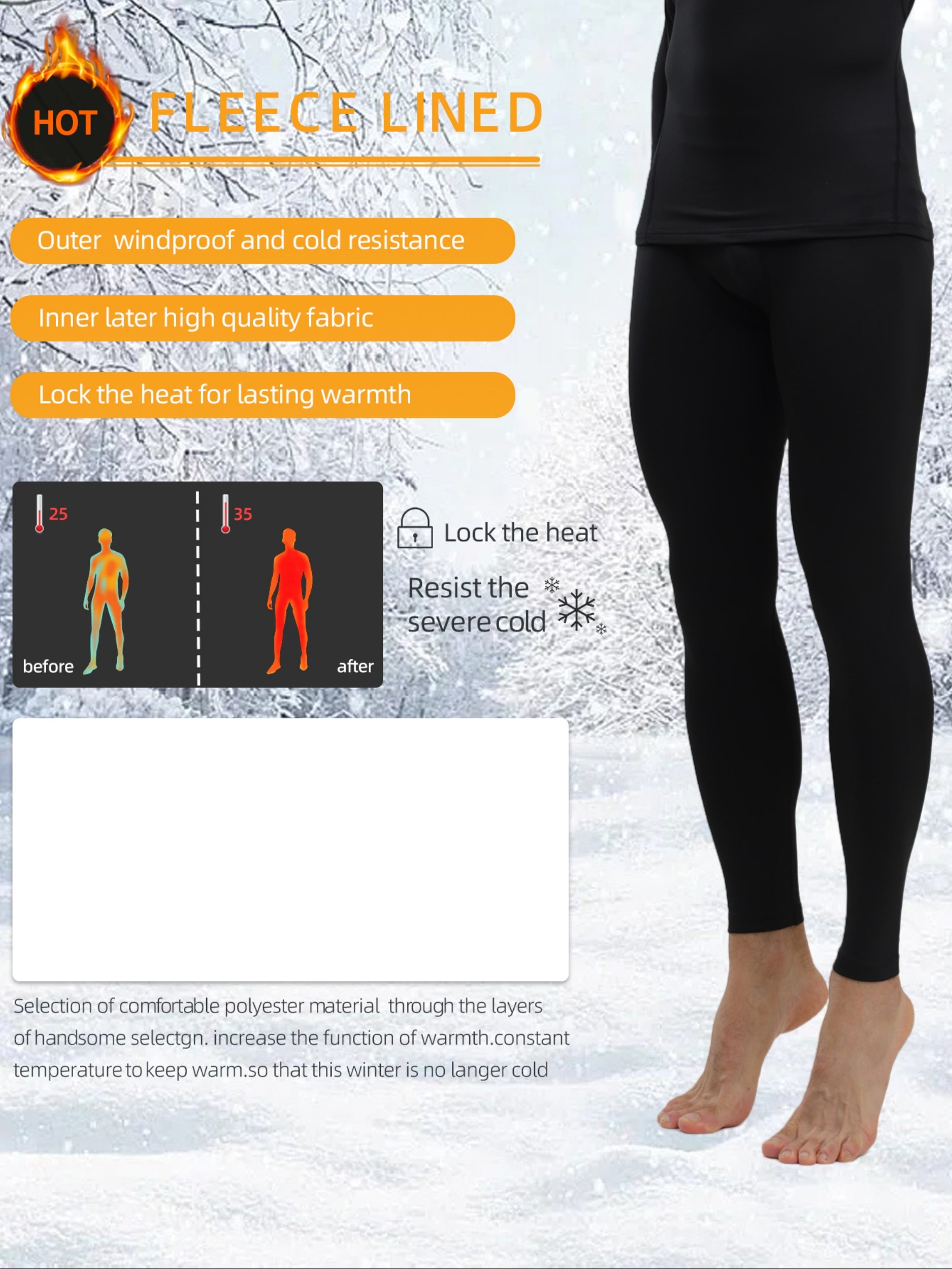 Men's Compression Pants Fleece-Lined Warm Skinny Fit for Autumn Winter Outdoor Activities