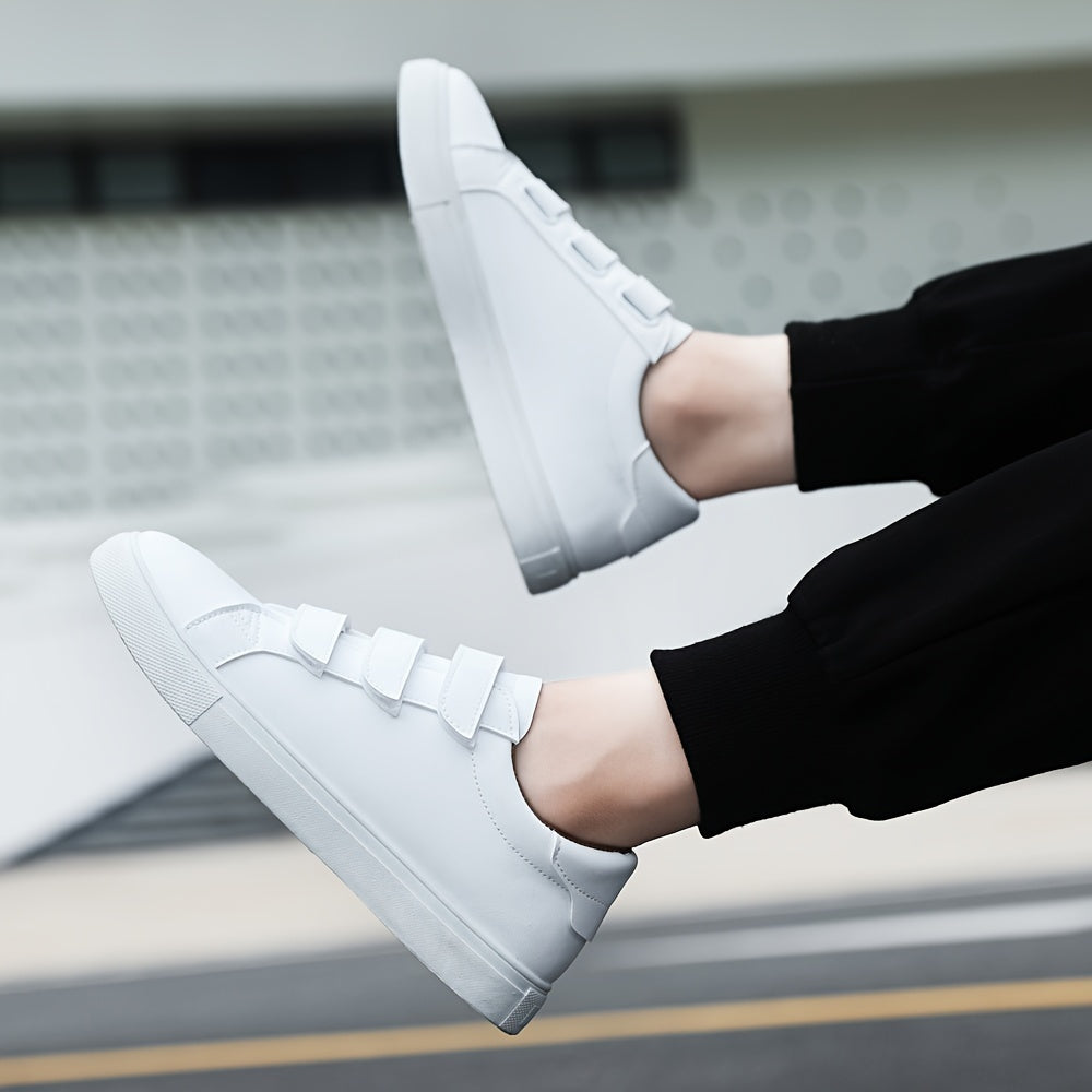 Zapatillas blancas casuales para hombre, de corte bajo, de PU, tela, suela de EVA, para primavera, otoño y todas las estaciones