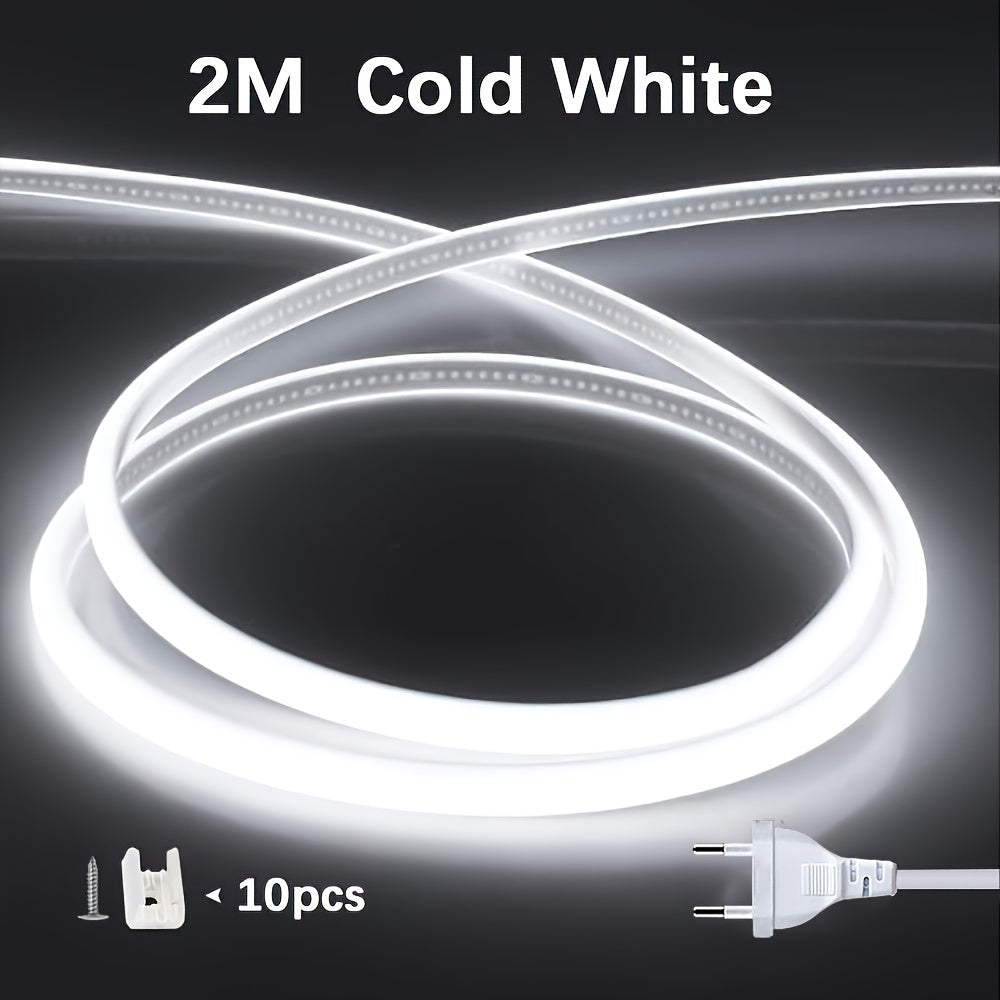 Luz de tira LED COB flexible de 220V 12W/m para interior y exterior, cortable, blanca