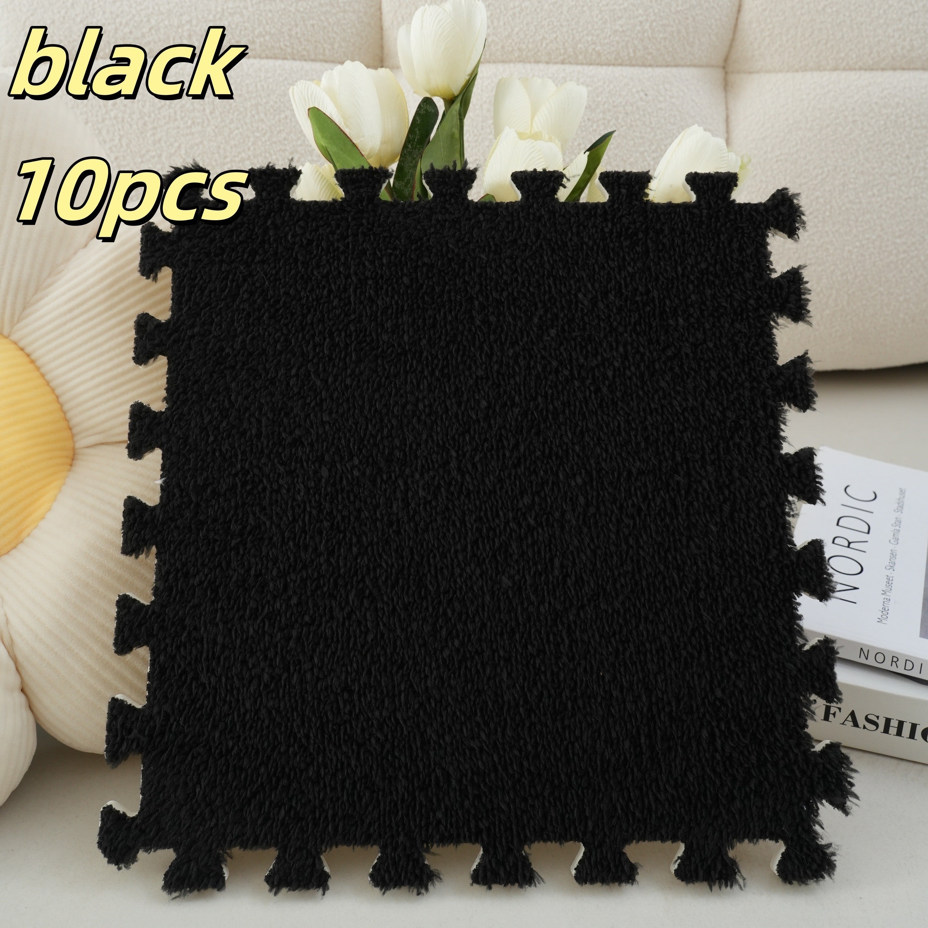 Set of 10 Interlocking Foam Play Mats for Kids and Pets Non-Slip Floor Tiles in Black Gray White