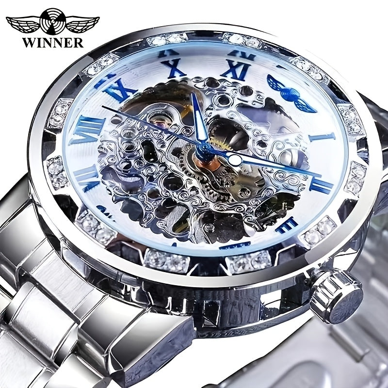 Men's Mechanical Watch Luxury Business Hollow Dial Alloy Strap Waterproof 30m