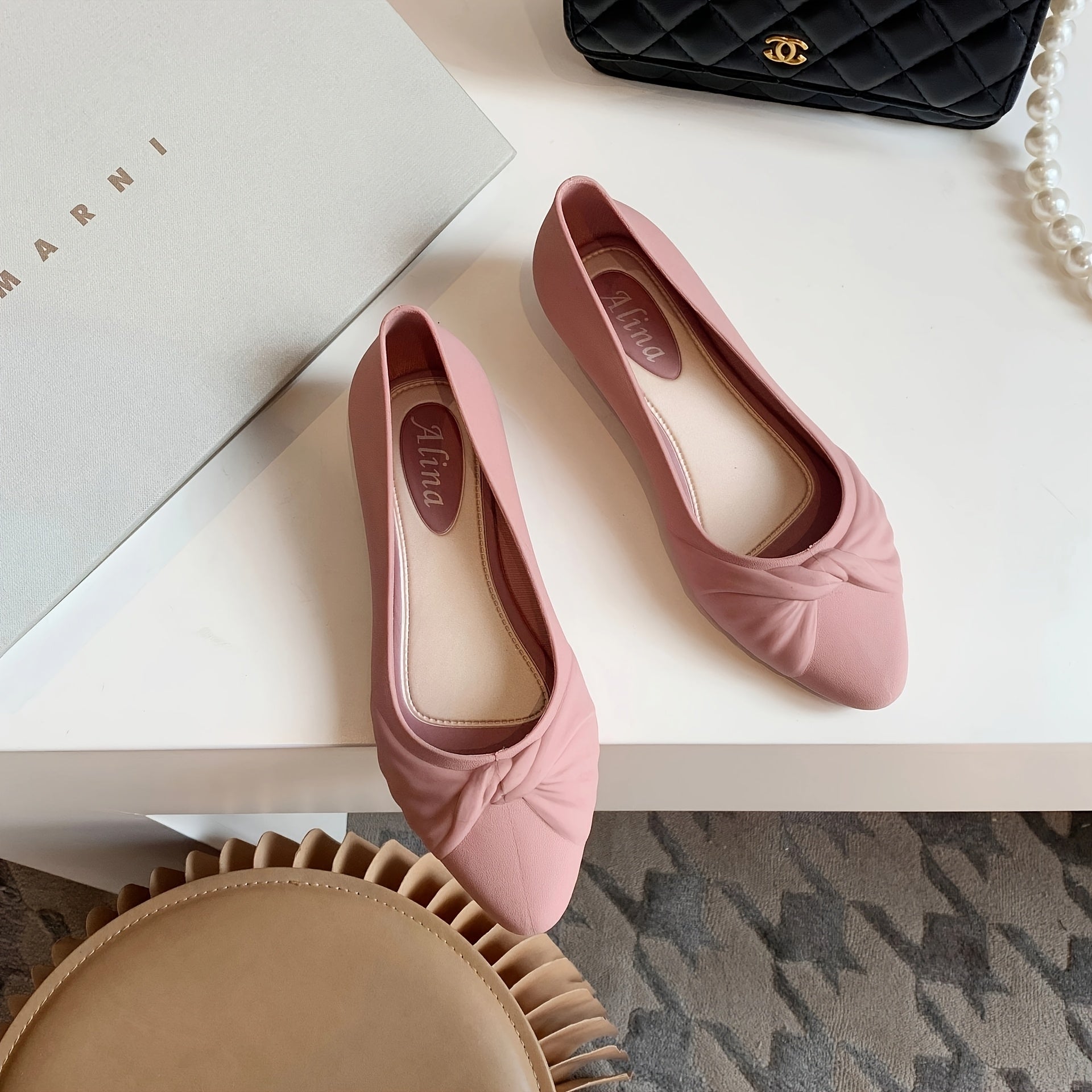 Women's Pointed Toe Flats Black Slip-On Casual Work Shoes