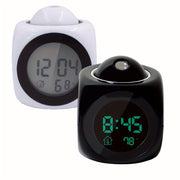 Digital Alarm Clock with Voice Prompt Thermometer Snooze Function and Desk Projector
