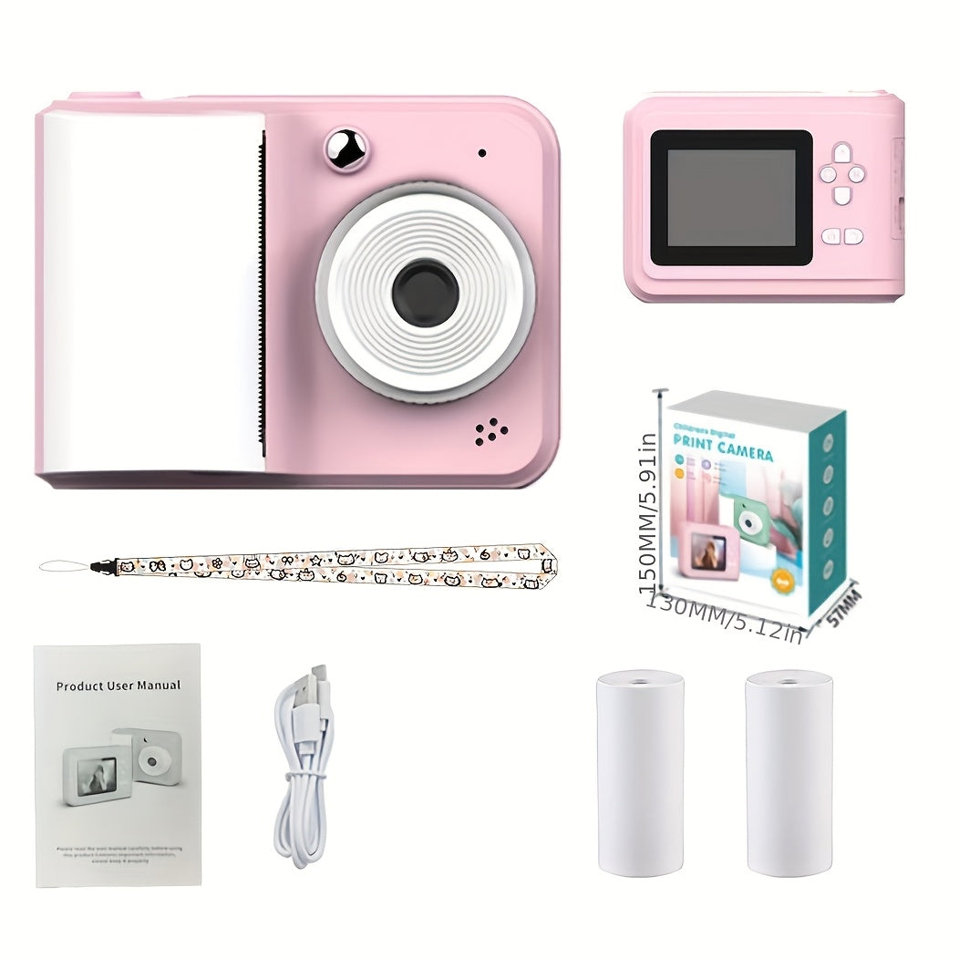Kids Digital Camera with Built-in Printer Rechargeable USB Charging Portable Gift