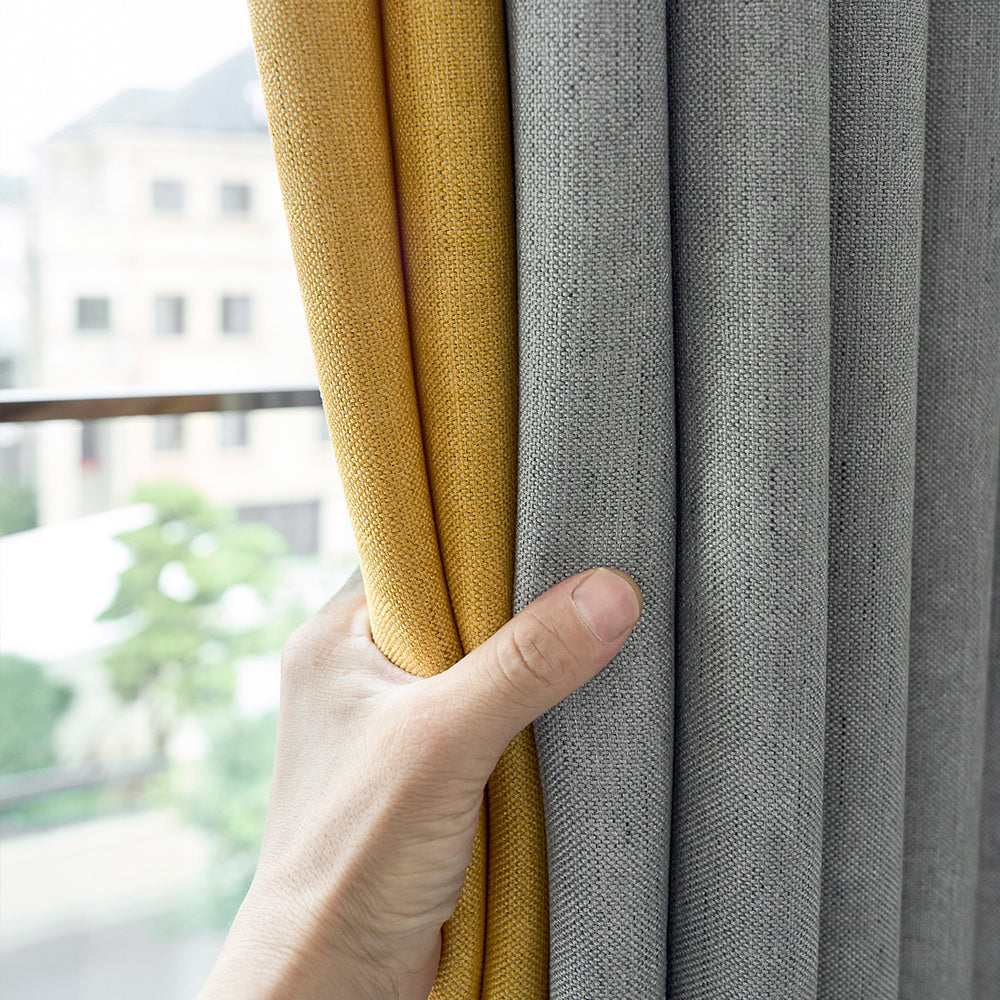 Gray and Yellow Fabric Patchwork Curtains Light-Blocking Machine Washable Cordless for Bedroom Living Room