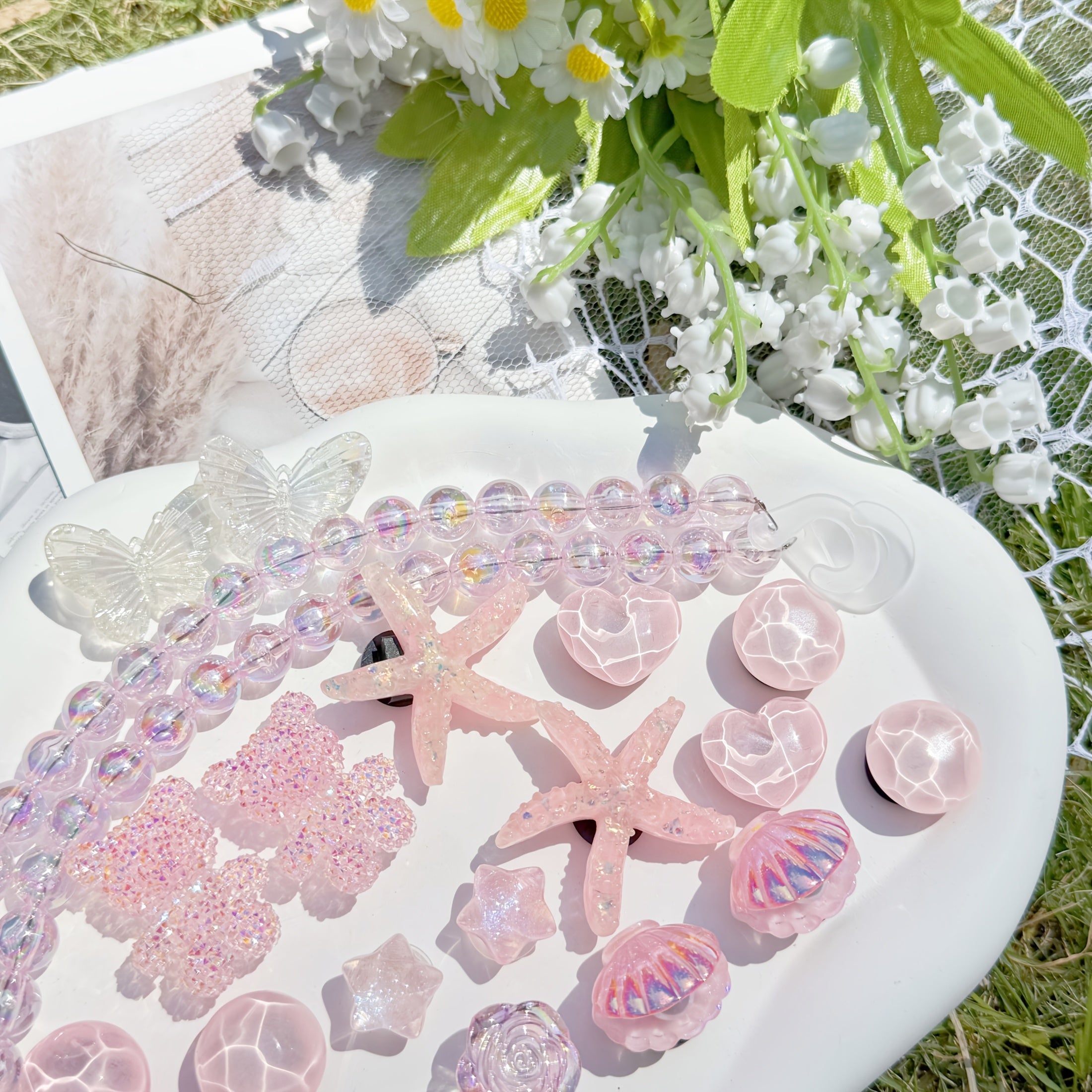 22pcs Pink Chain Bear Shell Starfish Shoe Accessories for Slippers and Beach Shoes