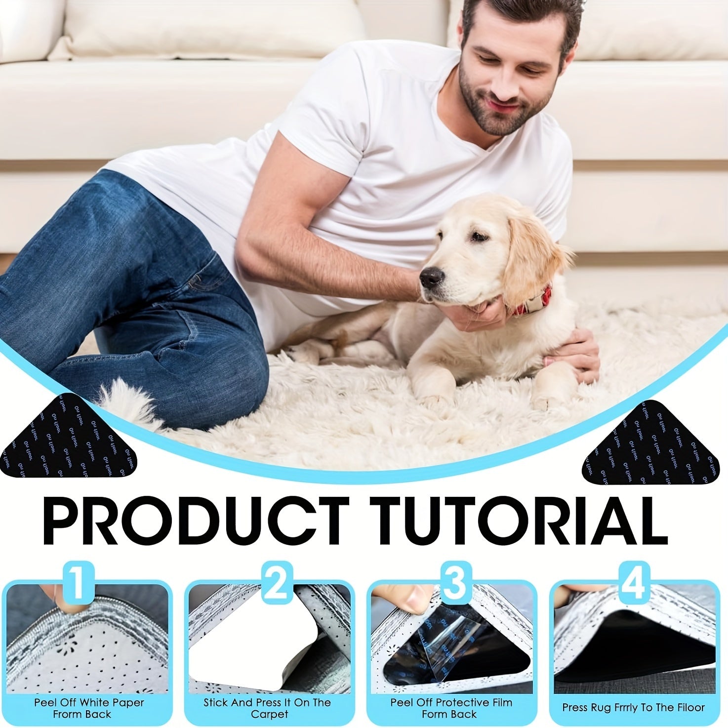 Non-Slip Washable Carpet Grippers for Hardwood Tile Floors Double-Sided Adhesive Straps