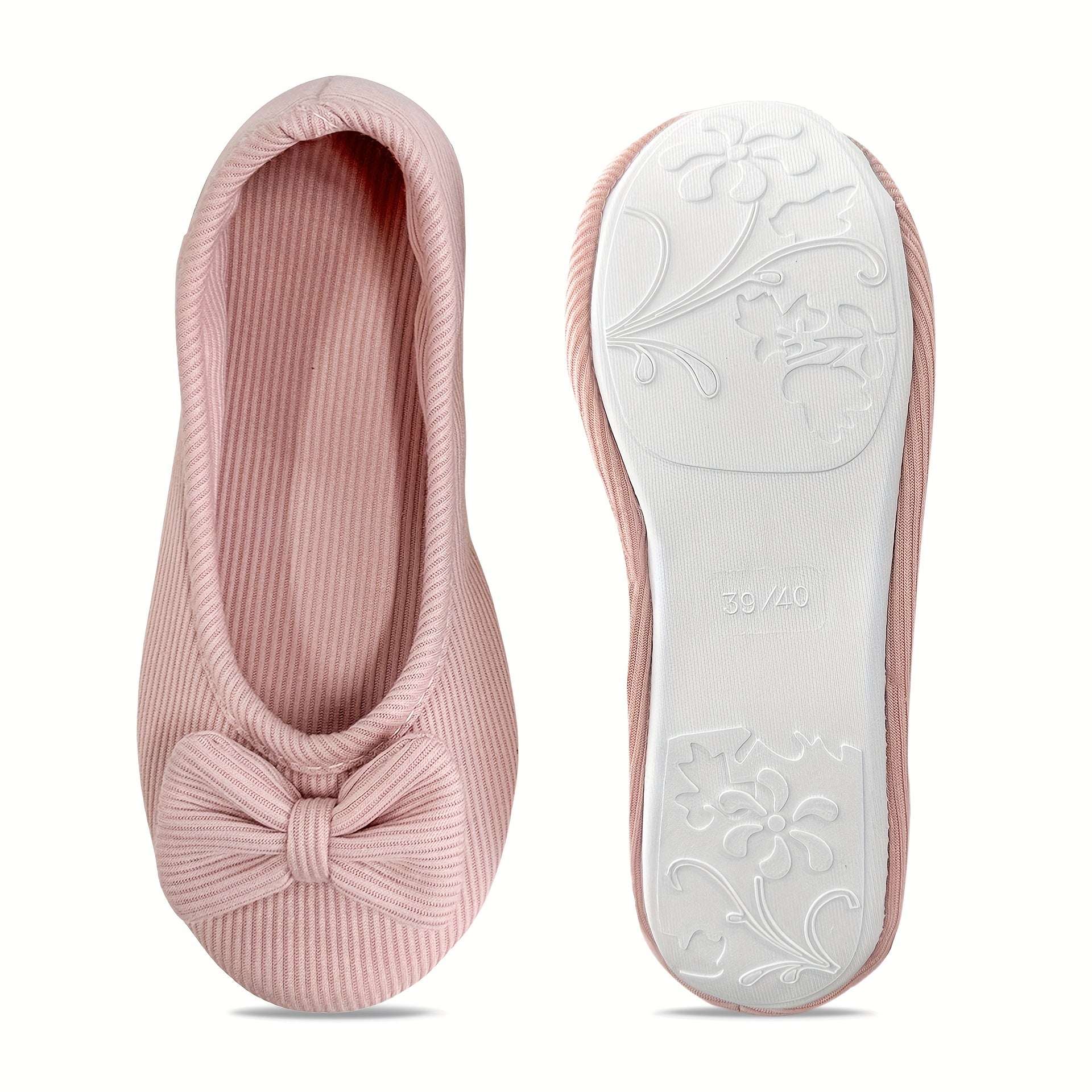 Women's Bow Embellished Ballet Flats Lightweight Fabric Slip-On Shoes