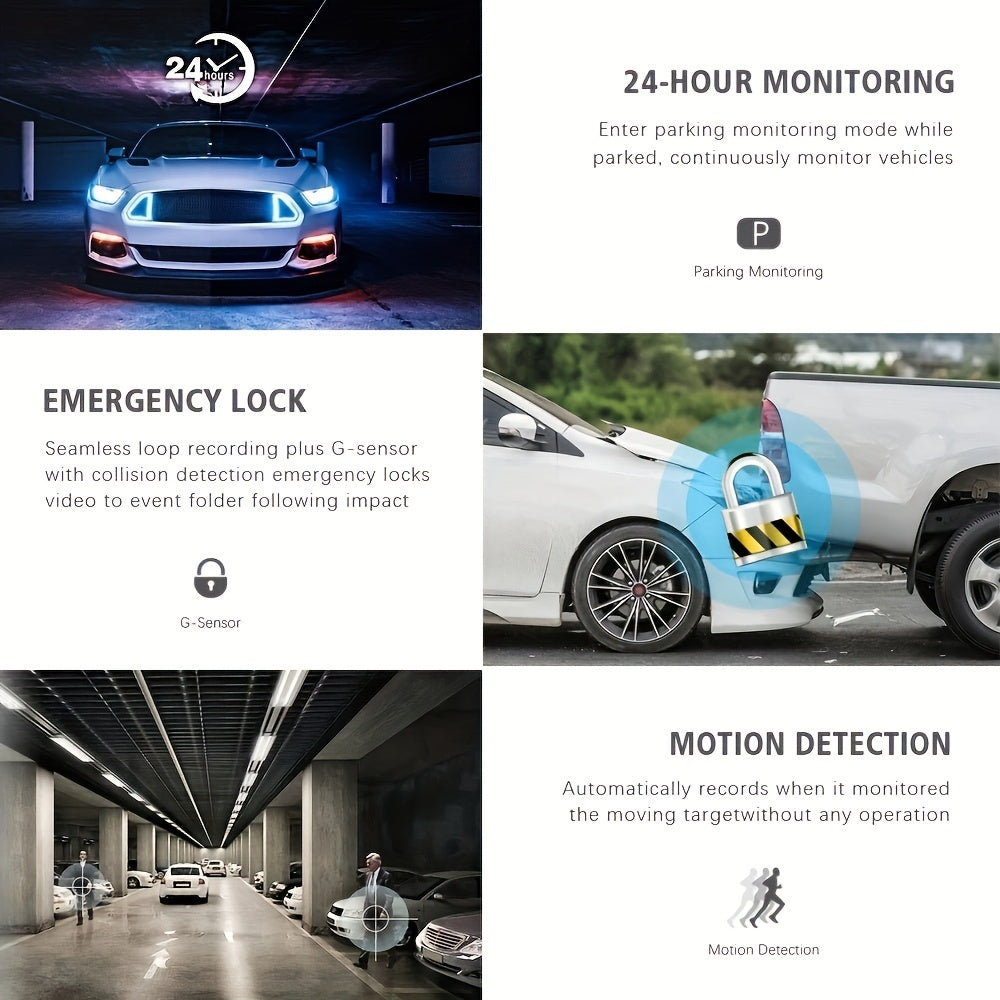 Cámara de tablero de doble lente 1080P para coches con gran angular, visión nocturna, grabación en bucle, sensor G y detección de movimiento