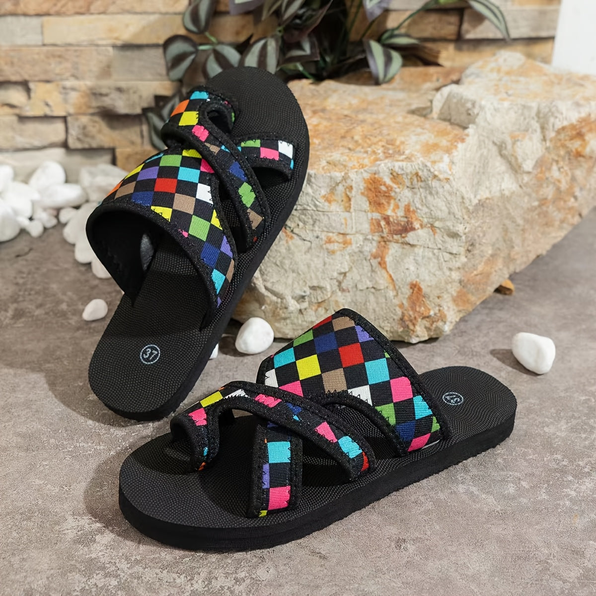 Women's Mesh Slip-On Sandals with Non-Slip Rubber Sole and Flat Heel