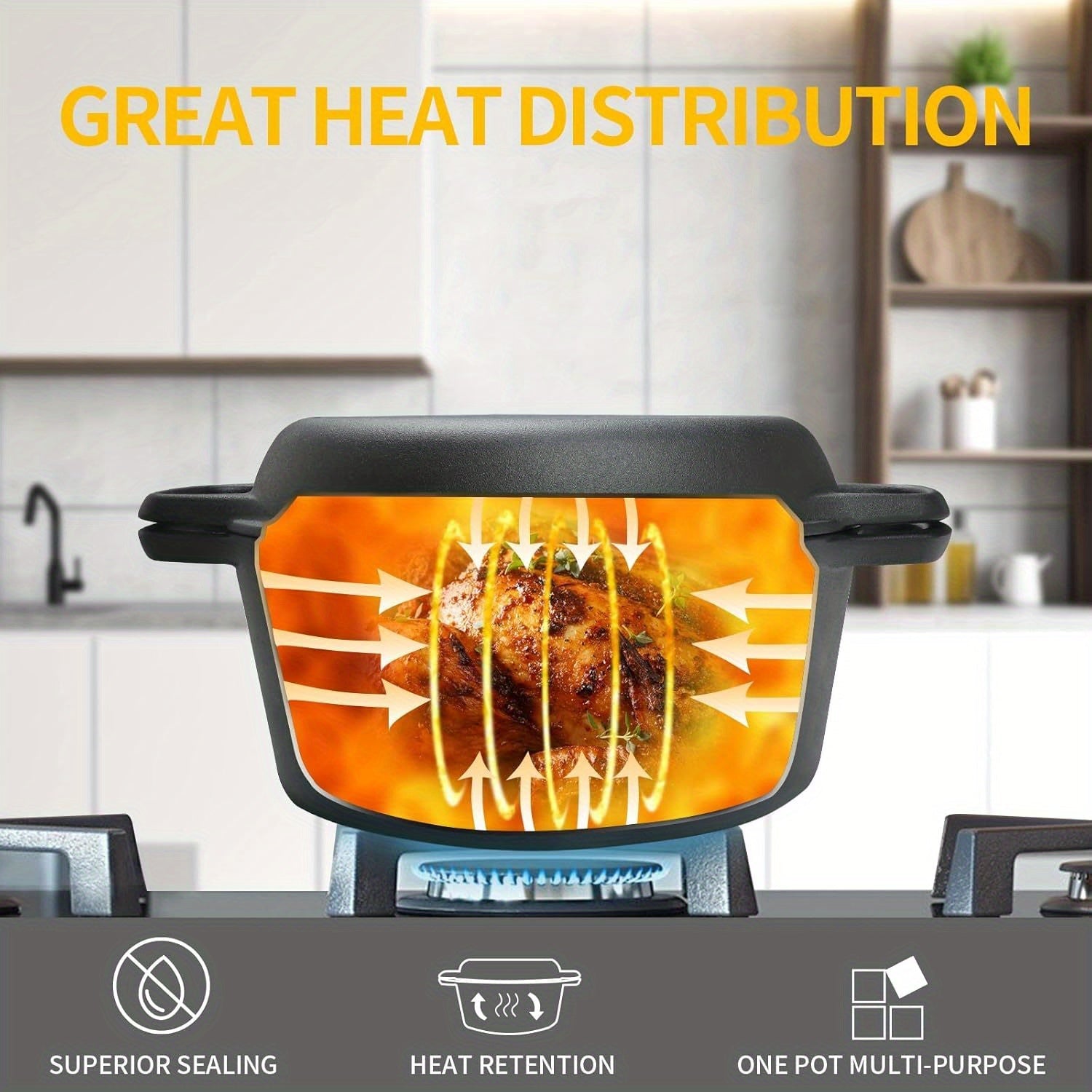 Oldindan tayyorlangan temir qozon to'plami, qopqoq bilan - Oson ushlash uchun ikki qo'l bilan - Pishirish, qovurish, sayohat va BBQ uchun mukammal - 5 kvart sig'im - Ko'p funksiyali 2-in-1 pishirish to'plami