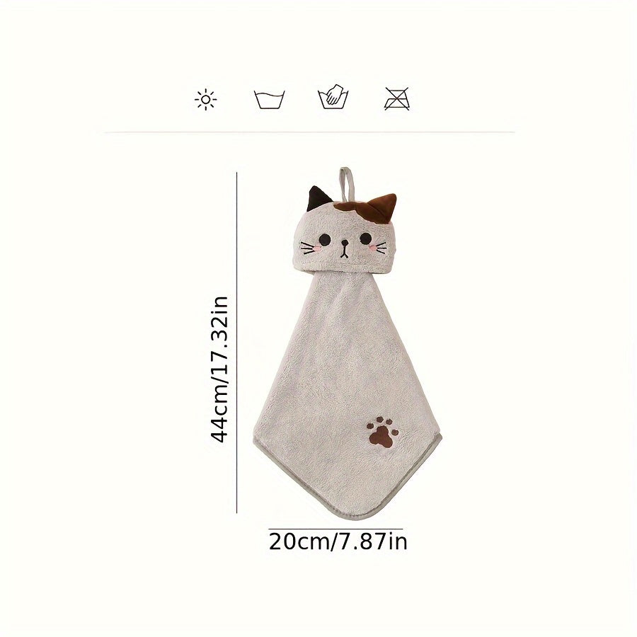 Cat Towel Soft Coral Fleece Hand Towel for Bathroom and Kitchen 44cm x 20cm