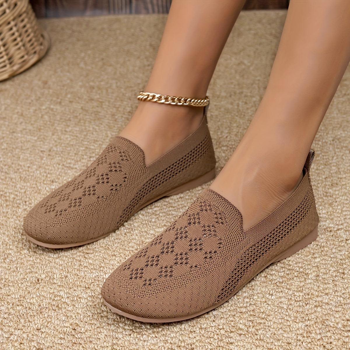 Women's Knit Slip-On Casual Flats Lightweight Breathable Shoes