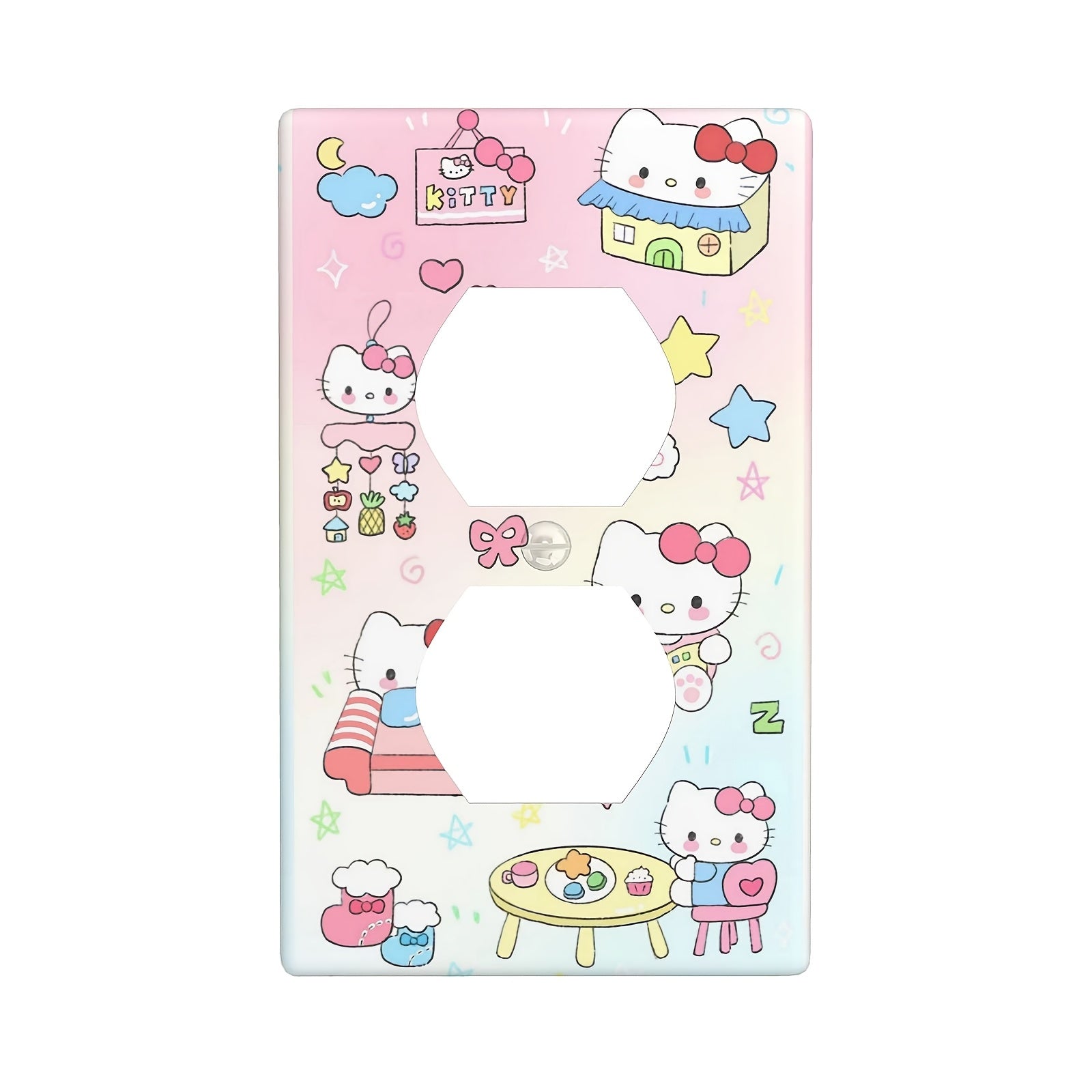 Hello Kitty Cartoon Dual Socket Cover Wall Plate Decorative Easy Install Heat-Resistant Fade-Proof