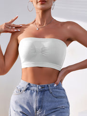 Women's Seamless Strapless Bandeau Bra Beige Elastic Breathable Mesh Non-Slip