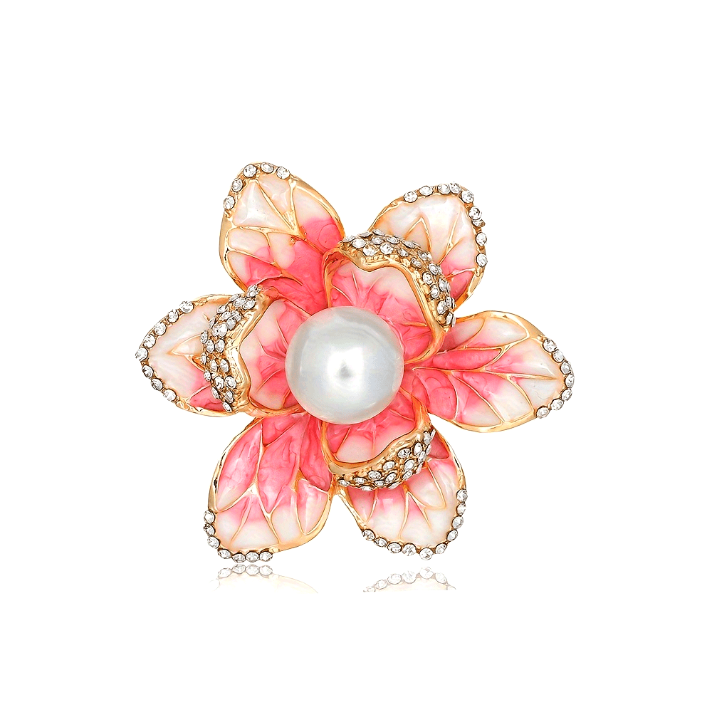 Vintage Lapel Pin with Rhinestones Faux Pearl Flower Decoration Accessories
