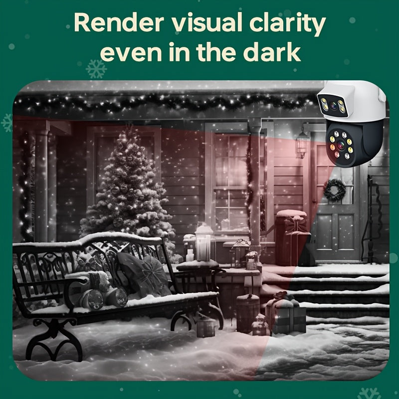 Dual Lens 4MP Outdoor Security Camera with 360 Degree View Motion Tracking Spotlight Siren Two-Way Audio IP65 Waterproof