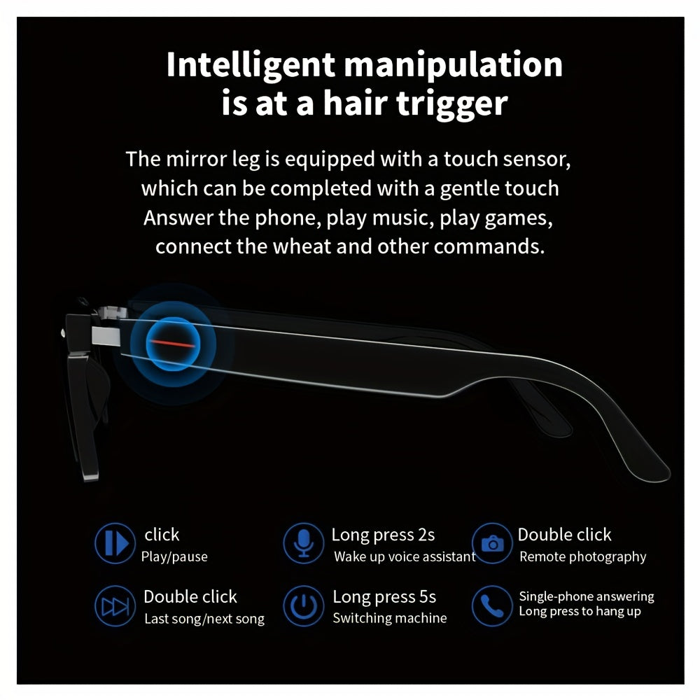 Смарт-очки SENBONO с фильтрацией синего света и поляризованными линзами, низкая задержка звука, встроенный микрофон и динамики, сенсорное управление и совместимость с голосовым помощником AI, 5 часов работы от батареи - отличный подарок для