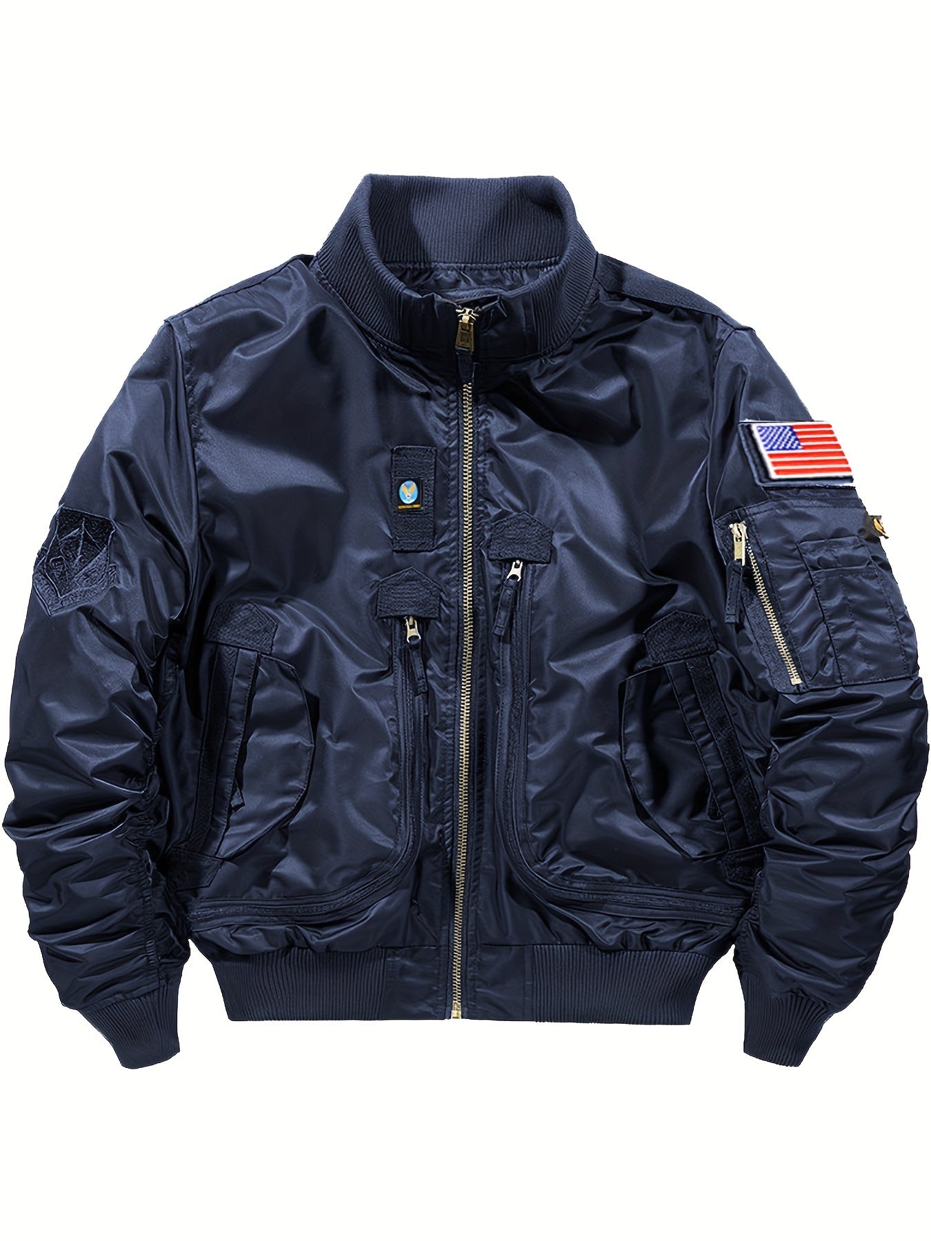 Мужская повседневная бомбер-куртка из полиамида с воротником-стойкой и застежкой-молнией