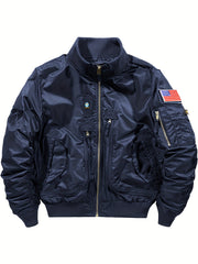 Мужская повседневная бомбер-куртка из полиамида с воротником-стойкой и застежкой-молнией