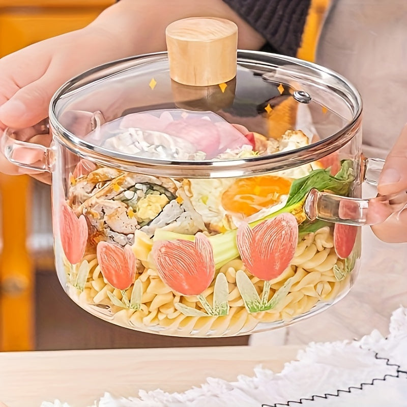 Tulip bosma bilan borosilikat shisha sho'rva qozoni 23cm 1700ml Induksiyaga mos