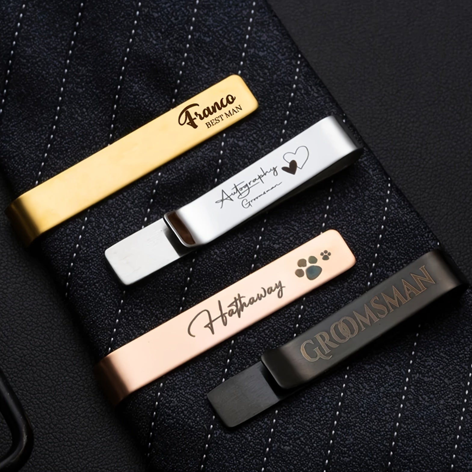 Personalized Men's Tie Clips Engraved Groomsmen Wedding Accessories