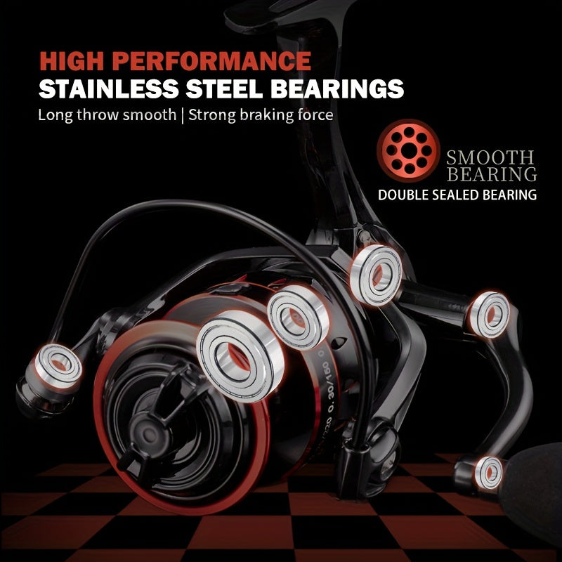 High-Speed Spinning Reel 17+1BB Lightweight EVA Grip Durable Nylon Metal Ambidextrous Black Red