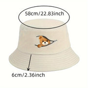 Polyester Bucket Hat with Teddy Bear Print for Outdoor Activities and Sun Protection