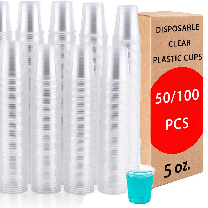 100 Pack 5oz Clear Disposable Plastic Cups No Coating for Parties and Events