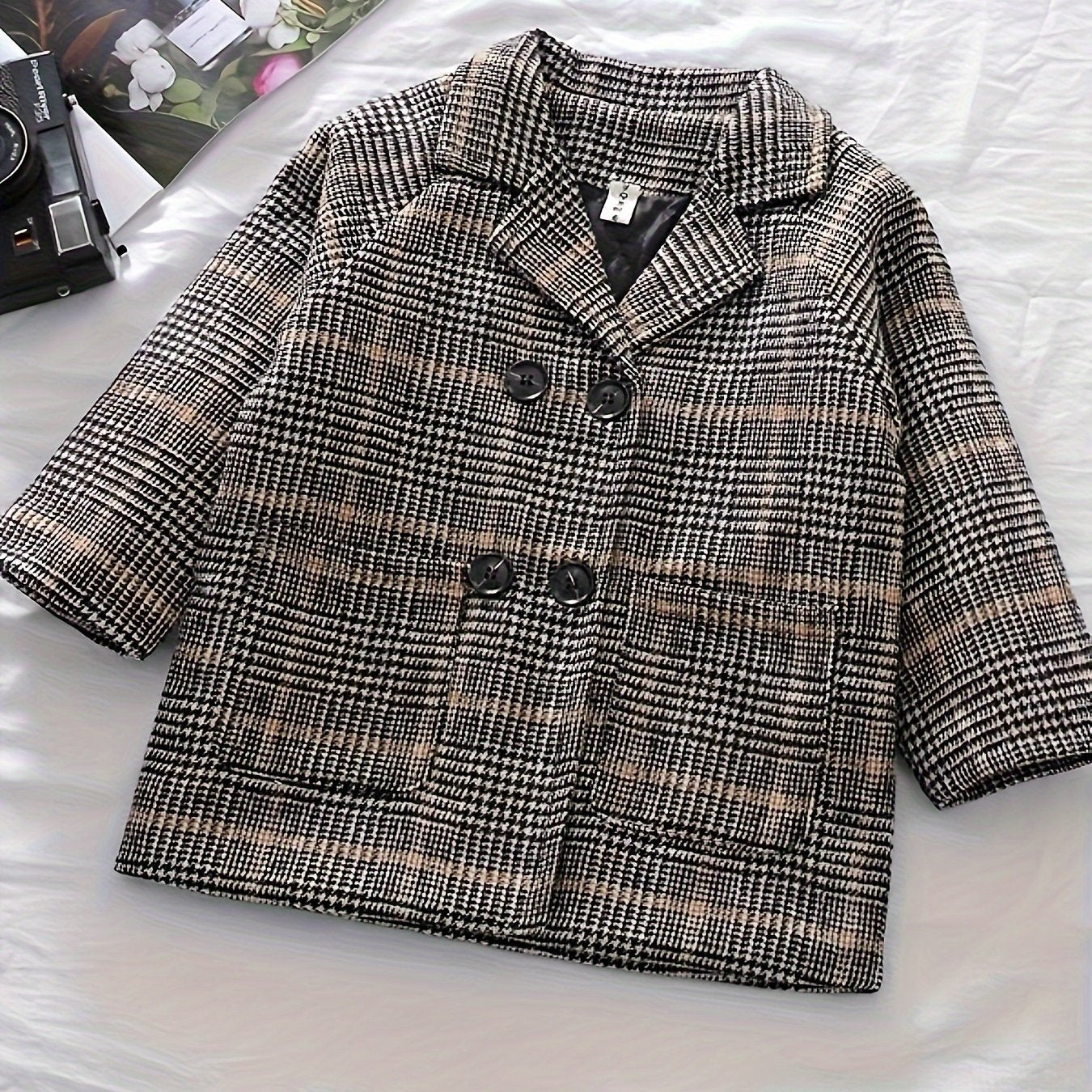 Мужская клетчатая повседневная средняя куртка на осень-зиму с деталями на пуговицах