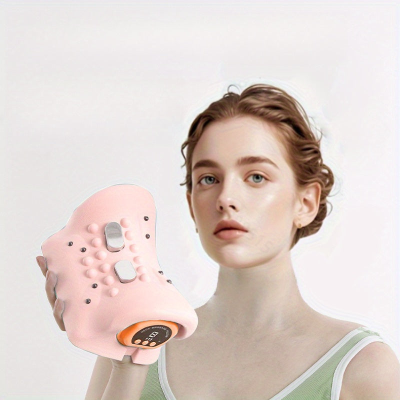 Corrector eléctrico de curvatura cervical con almohada de masaje vibratorio rosa y pulsación de presión caliente