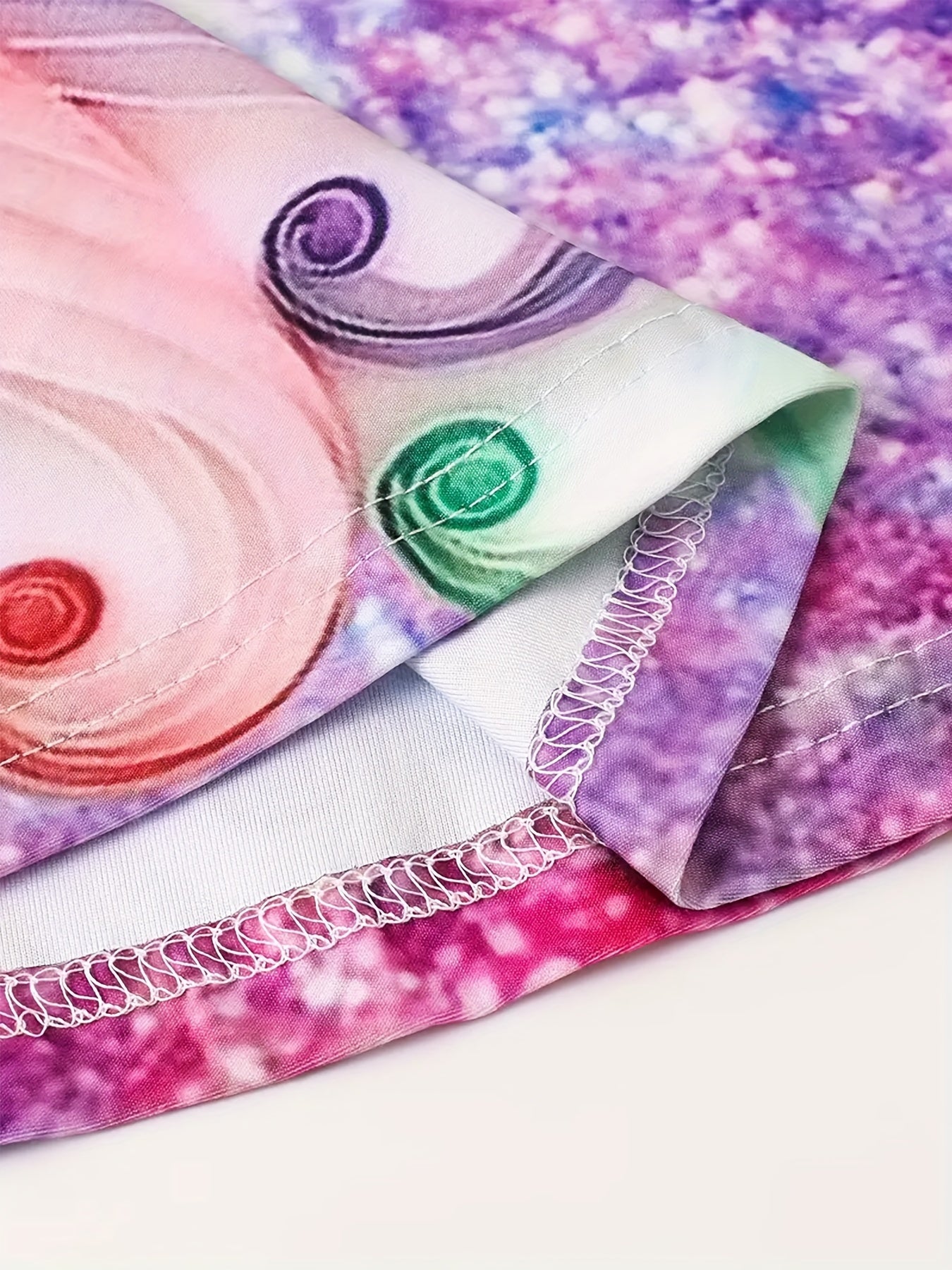 Girls' Unicorn Dress with Digital Print, Short Sleeves, Midi Length