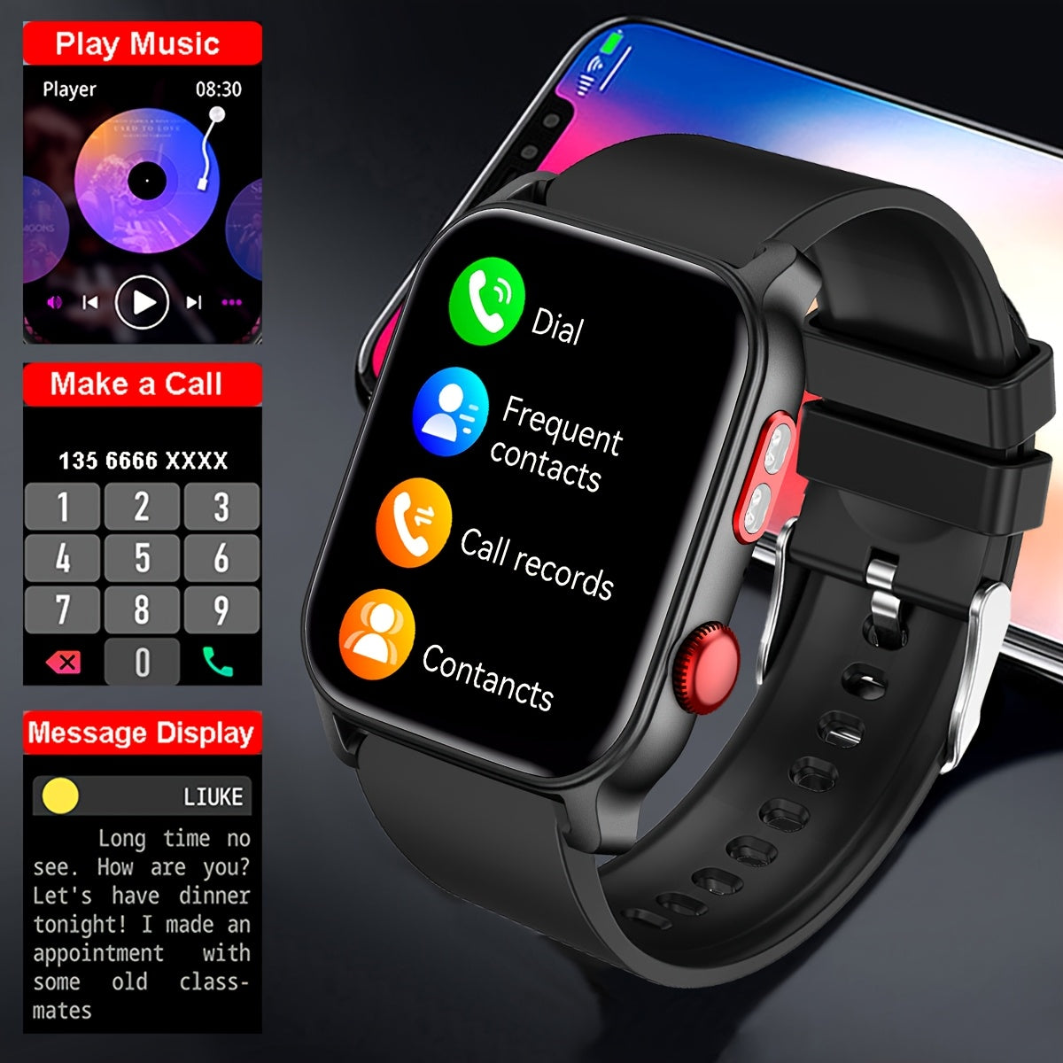 1 Умные часы с IPS-экраном 4,65 см, беспроводными вызовами и набором номера, встроенным светодиодным фонариком, аккумулятором с USB-зарядкой, более 100 спортивными режимами, силиконовым ремешком, для мужчин и женщин, совместимы с