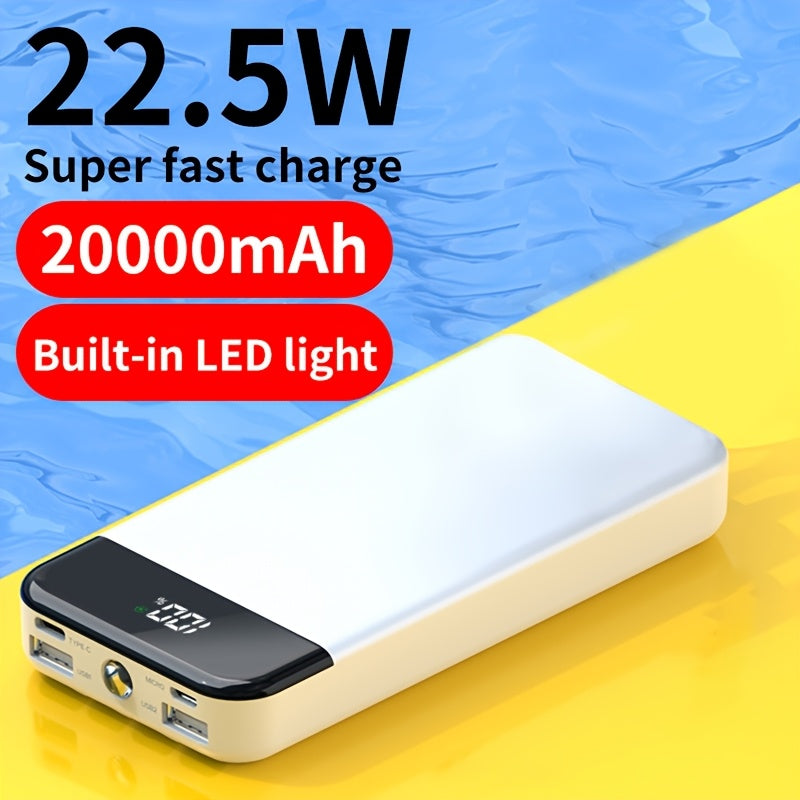 20000mAh Portable Power Bank with 22.5W Fast Charging and LED Camping Light