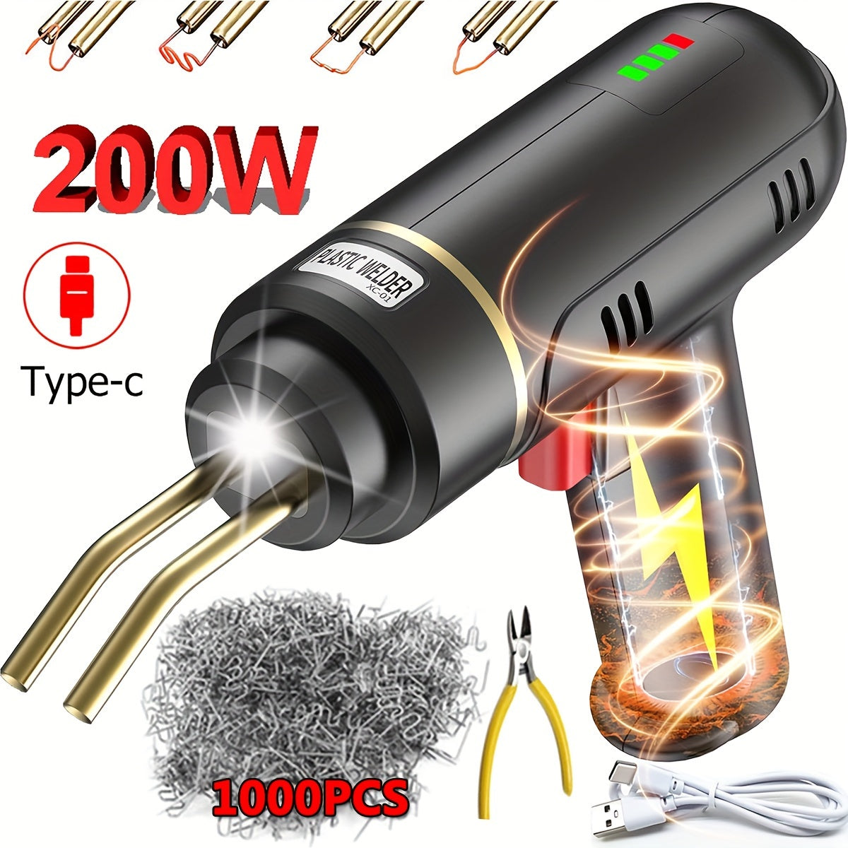 Cordless Plastic Welding Gun 200W with 5000mAh Battery Hot Stapler Repair Kit