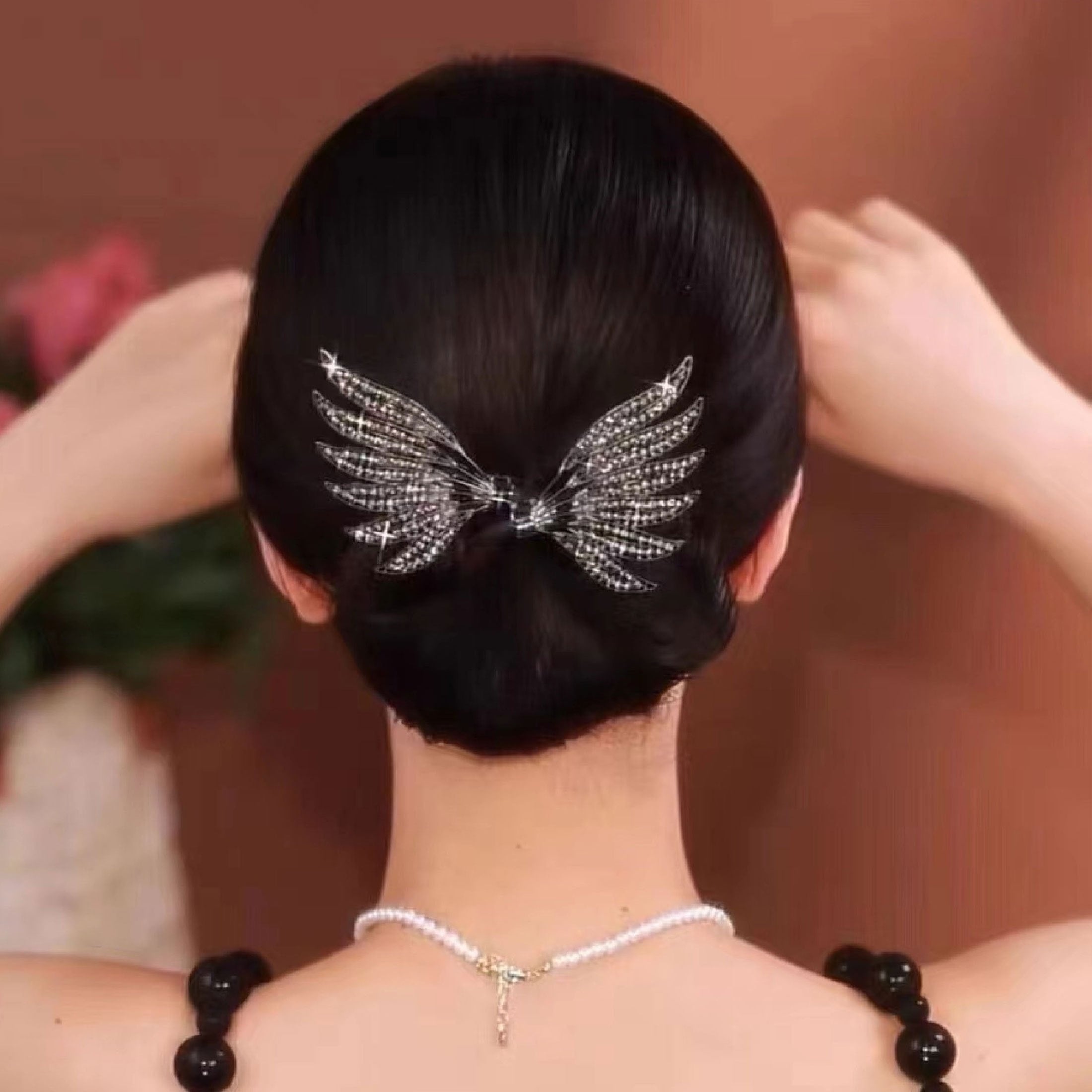 Black Alloy Hair Bun Maker with Rhinestone Embellishments for Women