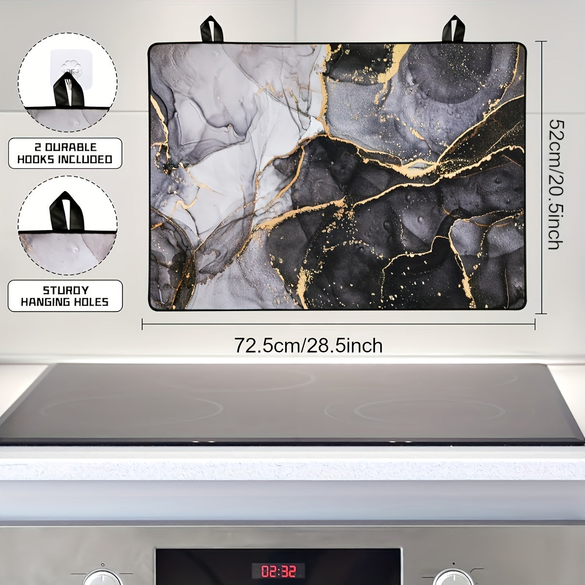 Marble Pattern Stove Top Cover 72x52cm Anti-Slip Scratch-Resistant for Electric Glass Stoves