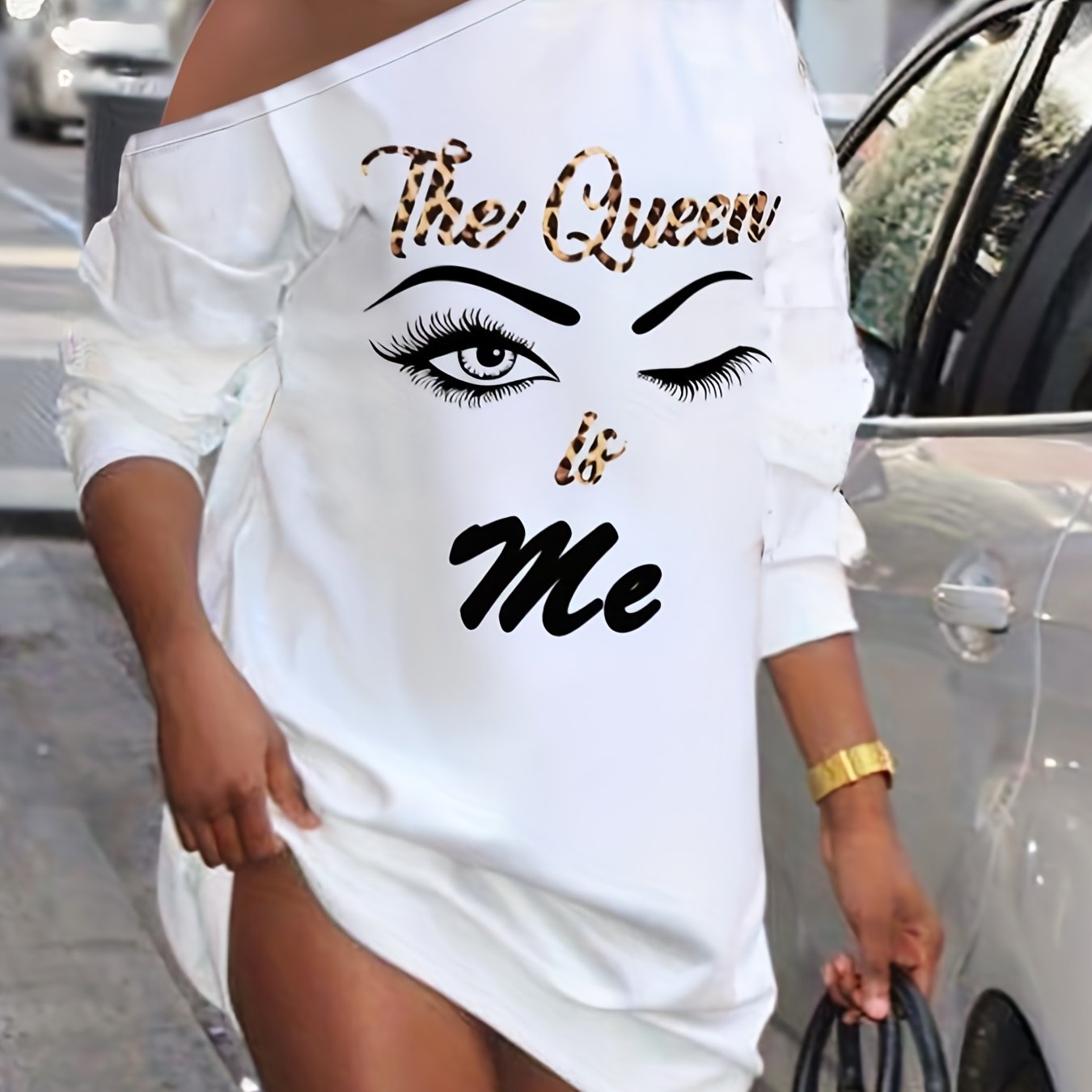 Футболка-платье с открытыми плечами и леопардовым принтом, черный полиэстер, эластичный, повседневный